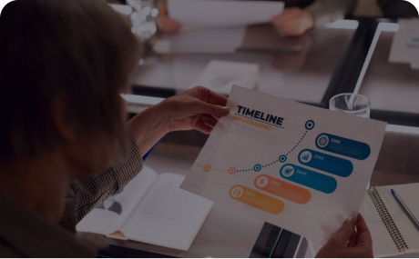 Person reviewing a workflow timeline diagram