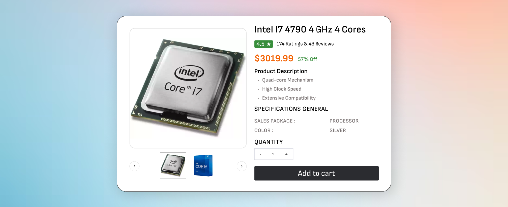 Product page with detailed info