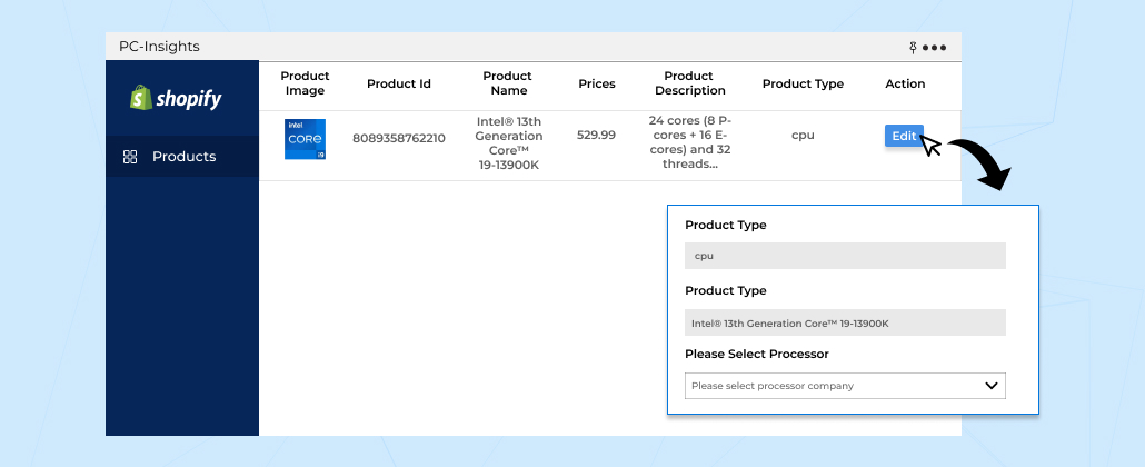 product edit: product configurator for Shopify