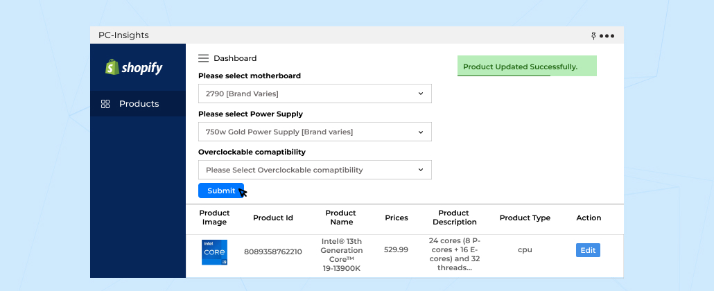 Product update- product configurator for Shopify