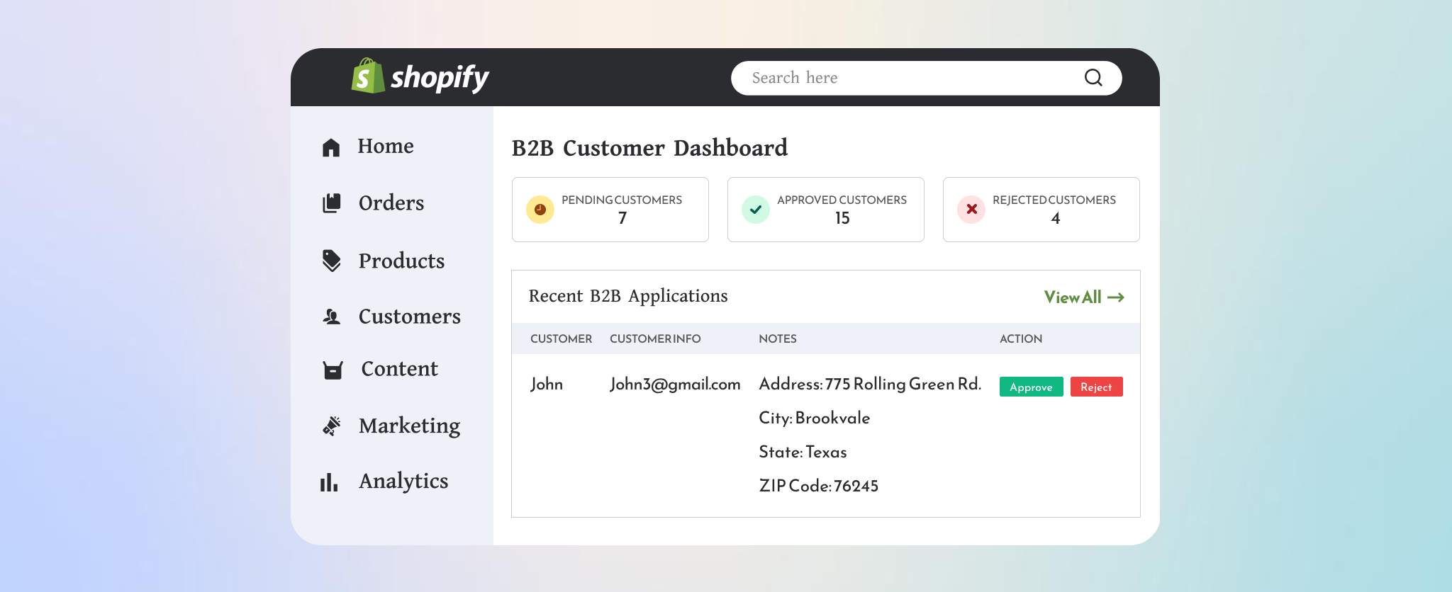 Shopify B2B Customer Dashboard
