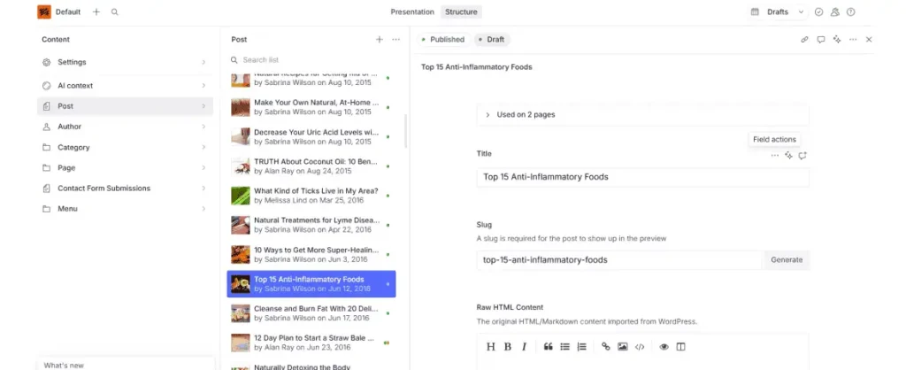 Imported WordPress Data to Sanity Headless CMS