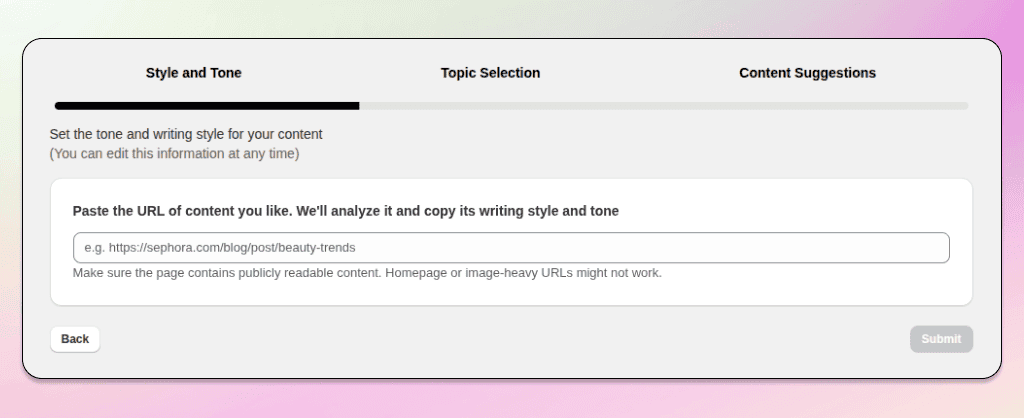 Choose blog tone using reference article