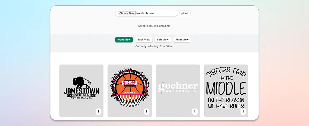 Multi angle product view by custom Shopify App